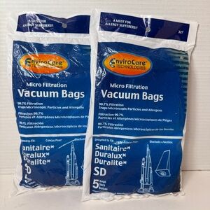 2  ENVIROCARE TECH VACUUM BAGS 327 SANITAIRE DURALUX DURALITE SD (10 Bags Total)